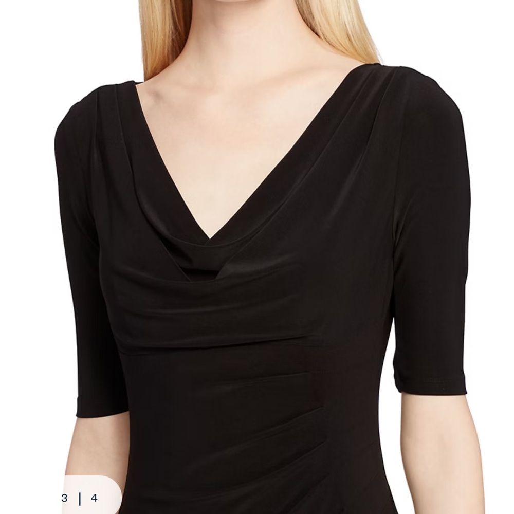 Ralph Lauren Black Cowl-Neck Midi Sheath Dress - Picture 3 of 7